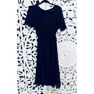Lauren Ralph Lauren Black Midi Dress Wrap Flutter Sleeve Party Dress SZ‎ 4